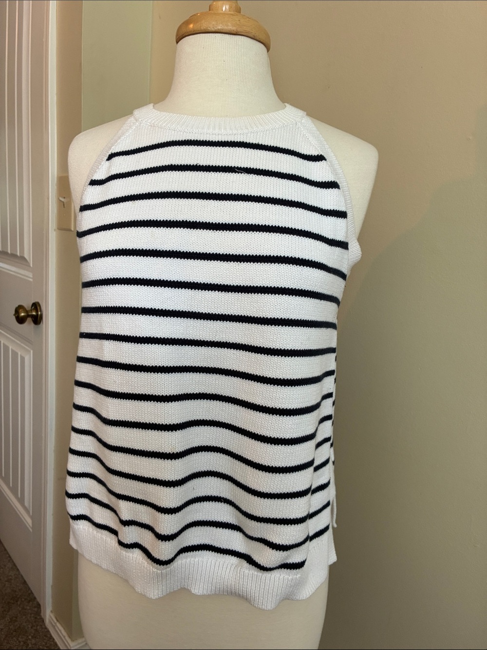 Banana Republic White and Black Striped Halter Sweater Tank